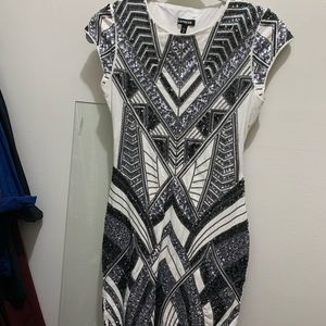 Express white Art Deco sequin short sleeved dress